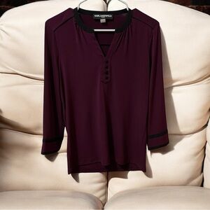 Karl Lagerfeld Paris Burgundy Long Sleeve Top Size XS